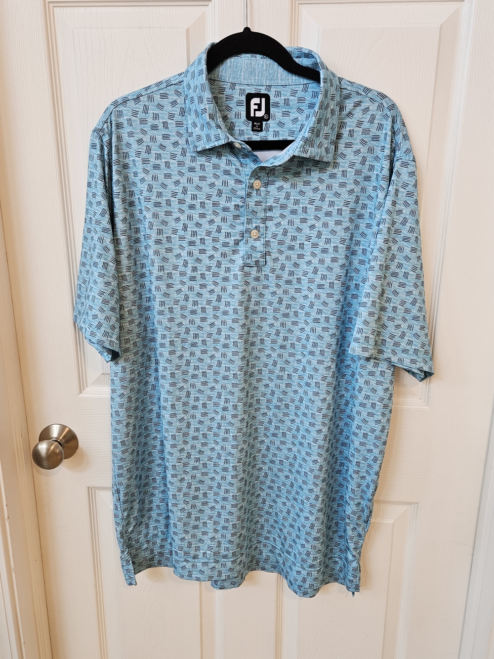 FootJoy Golf Polo Shirt Blue Pattern Performance Stretch Mens Large